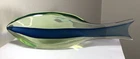 VINTAGE MURANO GLASS FISH SCULPTURE ANTONIO DA ROS CENEDESE BLUE STRIPE VASELINE