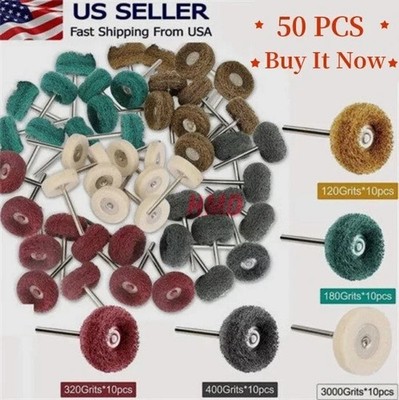 50 Metal Polishing Buffing Wheel Burr Kit Rotary Tool Accessories Set For Dremel