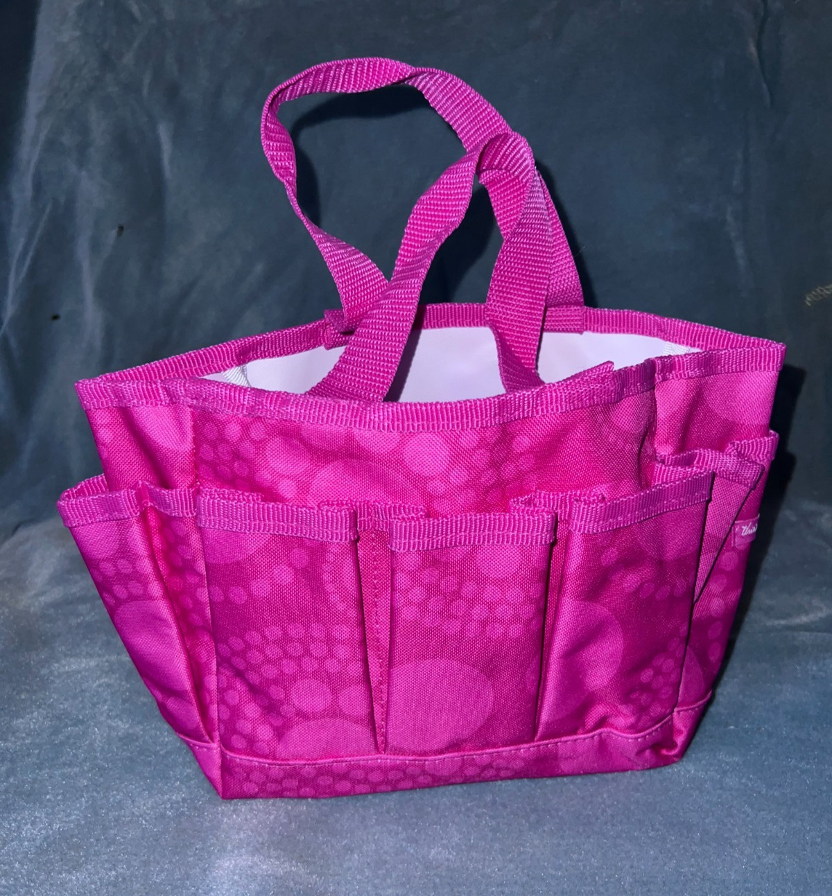 NEW in Bag THIRTY ONE Mini Organizer Tote Pink Circle Spirals 10" x 7" x 4"