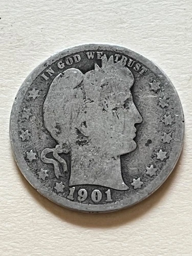 1901 Silver Barber Quarter actual coin