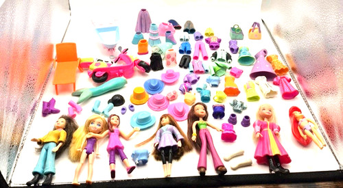 Polly Pocket Large Lot Dolls Clothes Accessories Over 75 Pcs. See Notes