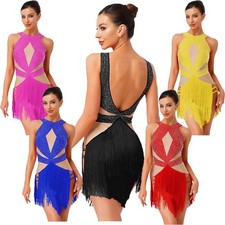 Womens Dancewear Carnival Bodysuit Rumba Jumpsuit Samba Dress Backless Latin