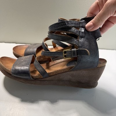 Miz Mooz Women s Zip Up Sandal 9.5 Wedge Heel Comfort Shoe 41 Gray Blue