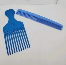 Lot Vintage Goody Hair Pick Plastic Blue Crocodile Textured 6.5" Comb 7" USA