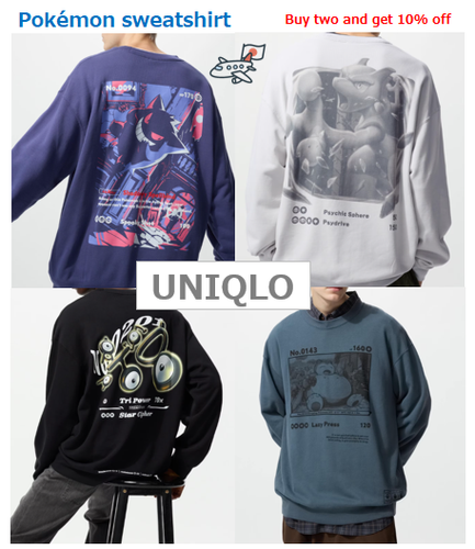 PSL UNIQLO POKEMON Sammelkarten UT Sweat Shirt Vier Designs verfügbar JAPAN NEU
