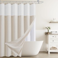 Linen Shower Curtain 72 Inches for Bathroom Beige Double Layer