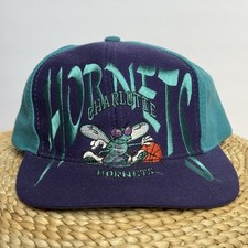VTG 90s Charlotte Hornets Hat Cap Purple Snapback Bill Embroider Wool Blend Rare