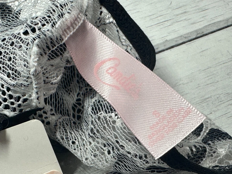 NUEVO CON ETIQUETAS Kohls Candies TANGA Bragas Ropa Interior Para Mujer PEQUEÑA Negro Nylon y Encaje Blanco Foto 3 de 4