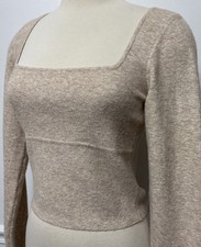 Aritzia Wilfred Tan Minimalist Brown Cropped Knit Sweater Size L Fitted