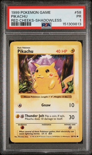 Pikachu (Shadowless) graded PSA 1 for sale on eBay