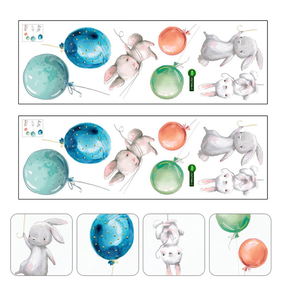 2 Pcs Adhesive Lovely Rabbit Stickers Cartoon Animal Stickers Bedroom ...