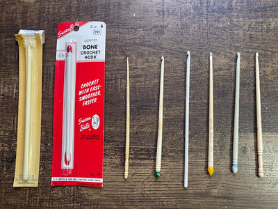 Antique Vintage Bone Crochet Hooks Sewing Awls and Knitting Needles - Lot of 8