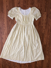 Vintage Handmade Prairie Cottage Core Yellow Floral Laced Farm Pioneer Dress L