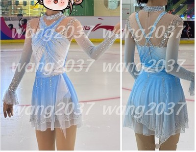 Ice skating dress Competition Figure Skating Twirling Costume blue dyeing