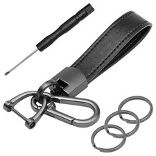 Black Leather Keychain, Keychain for Car Keys with Anti-Loss D-Ring, Car Key