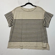 Max Studio Cream Black Stripe Short Sleeve Top Size Medium NWT