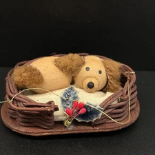 Kurt S. Adler Dog Sitting Wicker Basket Christmas Ornament, Vintage