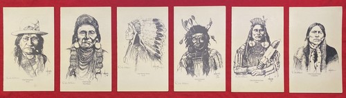 1992 **6 NATIVE AMERICAN INDIAN CHIEFS** {DALE ADKINS} ART-PRINT CARDS+CAPTIONS!