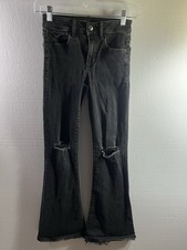 American Eagle Outfitters Black Distressed High Rise Flare Jeans Size 00 Short
