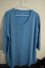 Seg'Ments Textured Knit 3/4 Sleeve V-Neck Shirt WOMENS XXL Tencel CANADA MADE