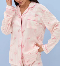 Women's M Comfortable Cozy PajamaSet Button-front Cute Casual LongSleeve Pjs
