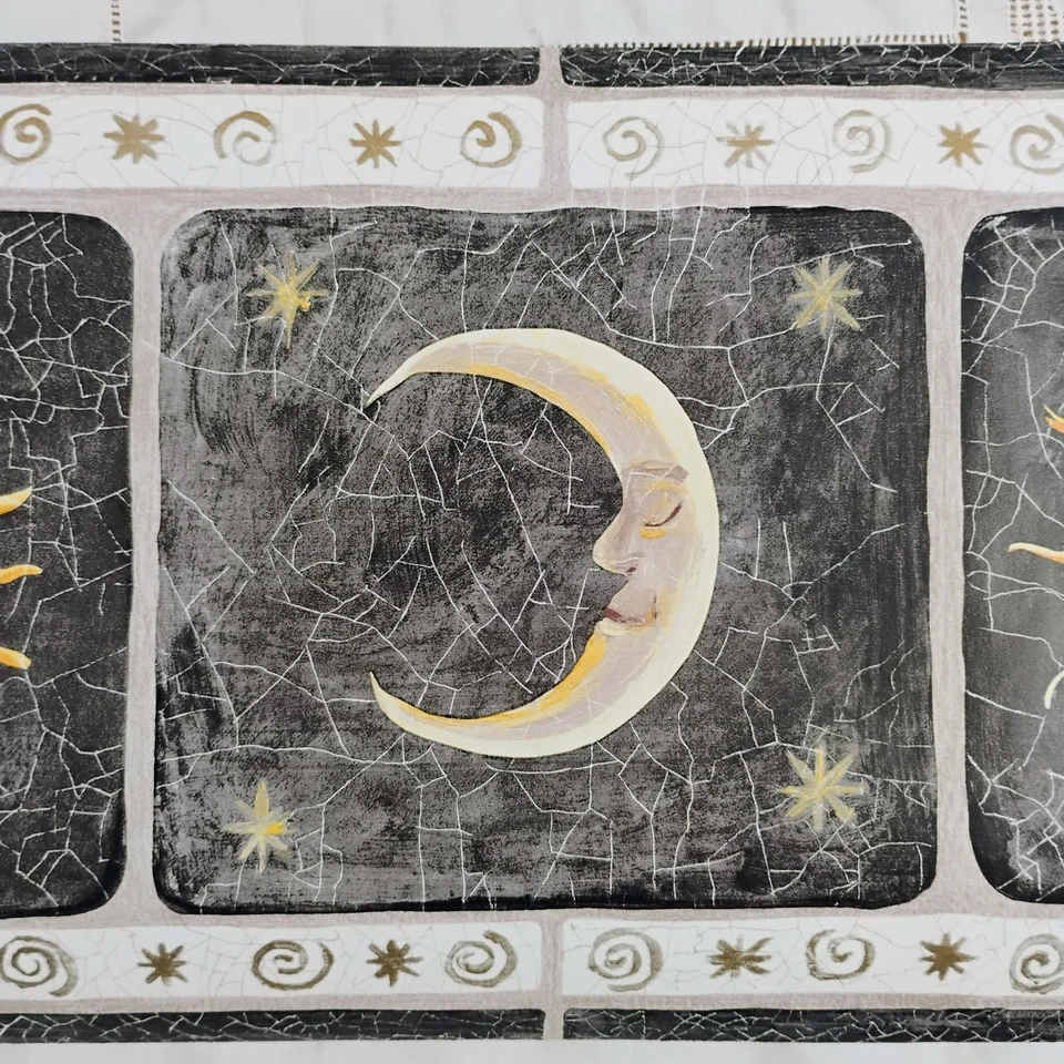 天体太阳月亮脸金星框黑色炭裂纹壁纸边框 — 第 4/4 张图片