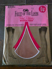 NIP Vtg Fruit of the Loom Seamless Micro Mesh Nylon Stockings Size 10 Shadow 2Pr