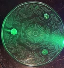Uranium Depression Glass Cake Stand, Daisy & Rose Pattern