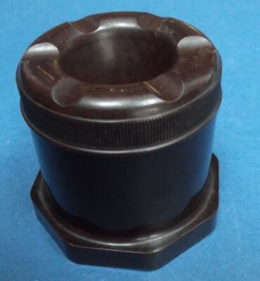 Edwardianischer brauner Bakelit Reiseaschenbecher gemarkt hervorragendes Kriterium Made in England