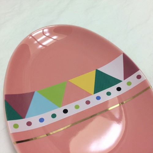 Easter Egg Shaped Appetizer Plate 5"x7" Stoneware Pink/Multi-Color/Gold - Imagen 2 de 5