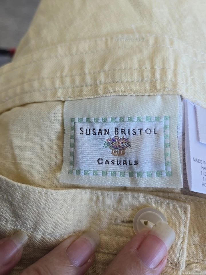 Pantalones Cortos Para Mujer Susan Bristol Informales Talla 10 Mezcla de Lino Amarillo Pálido Nuevos con Etiquetas Foto 4 de 4