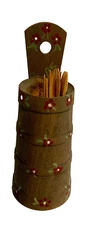 VTG hand painted wood toothpick holder, mini wall pocket  " Knobler Yugoslavia”