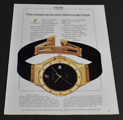 1989 Print Ad MDM Geneve Time Watch Before and after Hublot Swiss Miami art NY
