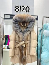 Womens Mid Long Coat Overcoat Real Fox Fur Collar Down Jacket Outwear Winter New