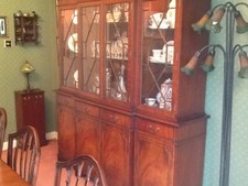 Beautiful Vintage Reproduction Mahogany Breakfront Bookcase J Sydney Smith