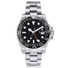 Orologio PARNIS Vetro Zaffiro 40mm Lunetta Ceramica Uomo Automatico GMT Mano Arancione