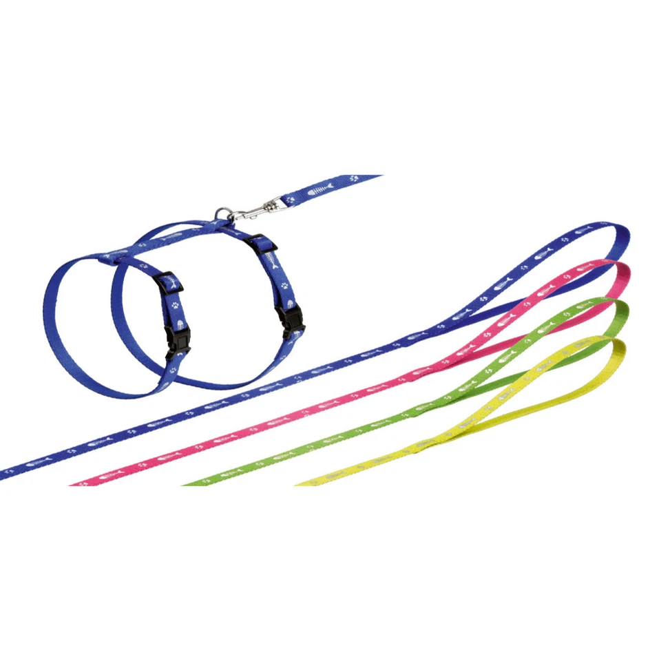 Karlie Katzengeschirr Sportiv Gelb mit Leine und Fischmotiv, verstellbar, 110 cm