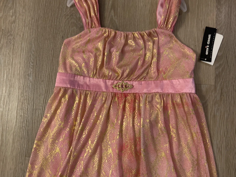(NWT) Amy’s Closet Girl's Size 16 Pink & Gold Bubble Hem Dress Retails @ $54.00 - Image 3 of 4
