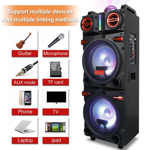 Haut-parleur Bluetooth sans fil 4500 W TWS double 10" basse lourde subwoofer fête karaoké - Photo 10 sur 20
