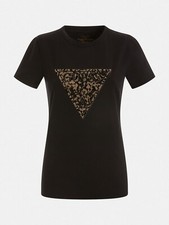 Guess Jeans Womens Embroidered Triangle Logo T shirt Black with rhinestones