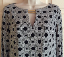 VINCE CAMUTO Dress Size 4 Black White Geometric Full Back Zipper Long Slv Lined