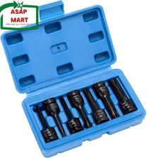 7-Piece 3/8 Inch Drive T20-T60 Torx Star Driver Bit Socket Set Cr-Mo One-Piece.