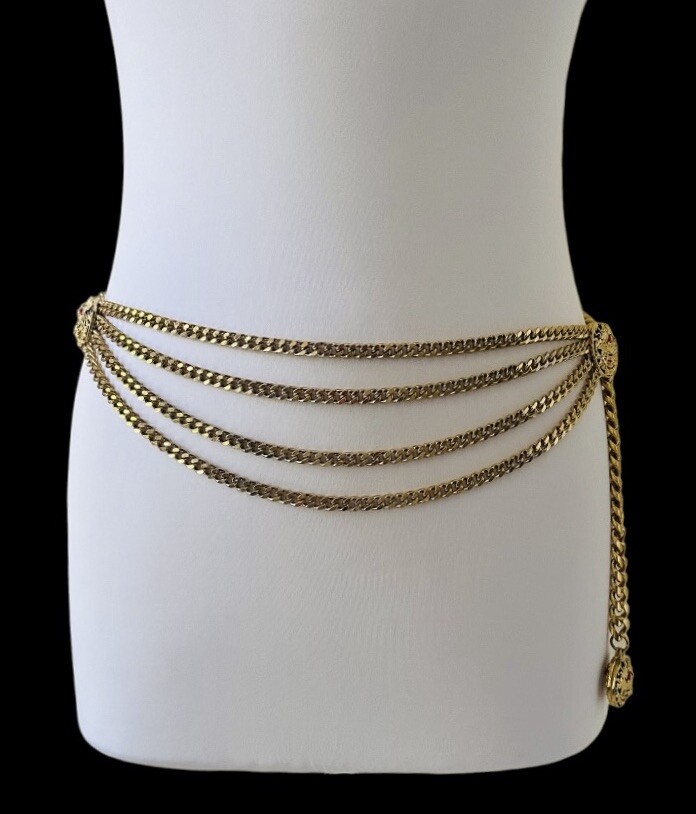St. John Vintage Gold Four Tier Curb Link Charm Belt 38”L | eBay display picture 1
