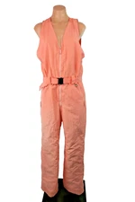 Vintage 80s SKiiique Snow Pants Sleeveless Ski Suit  Coral Salmon BIB Overall L