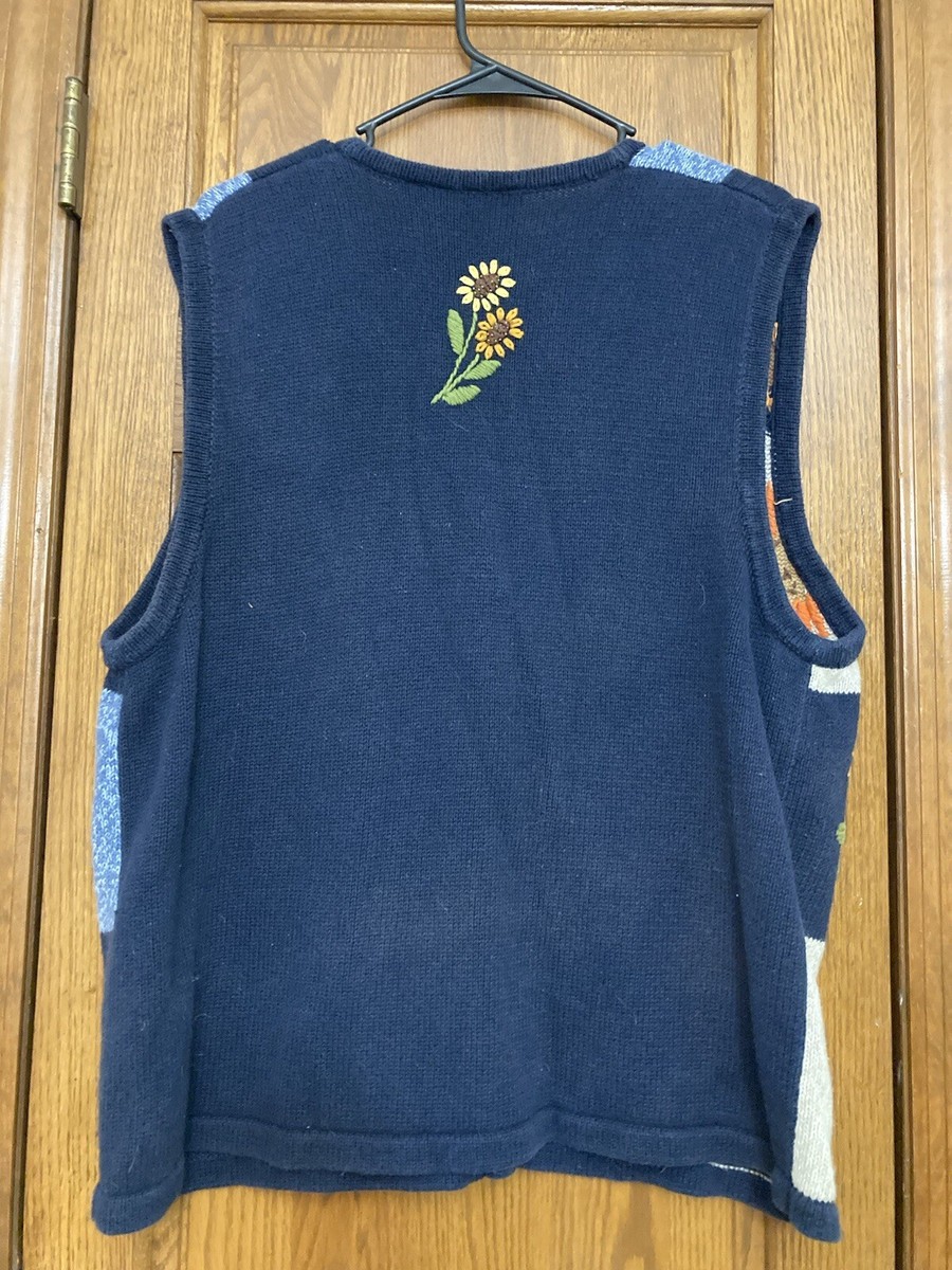 Vintage White Stag Embroidered Sunflower Beaded Knit Vest
