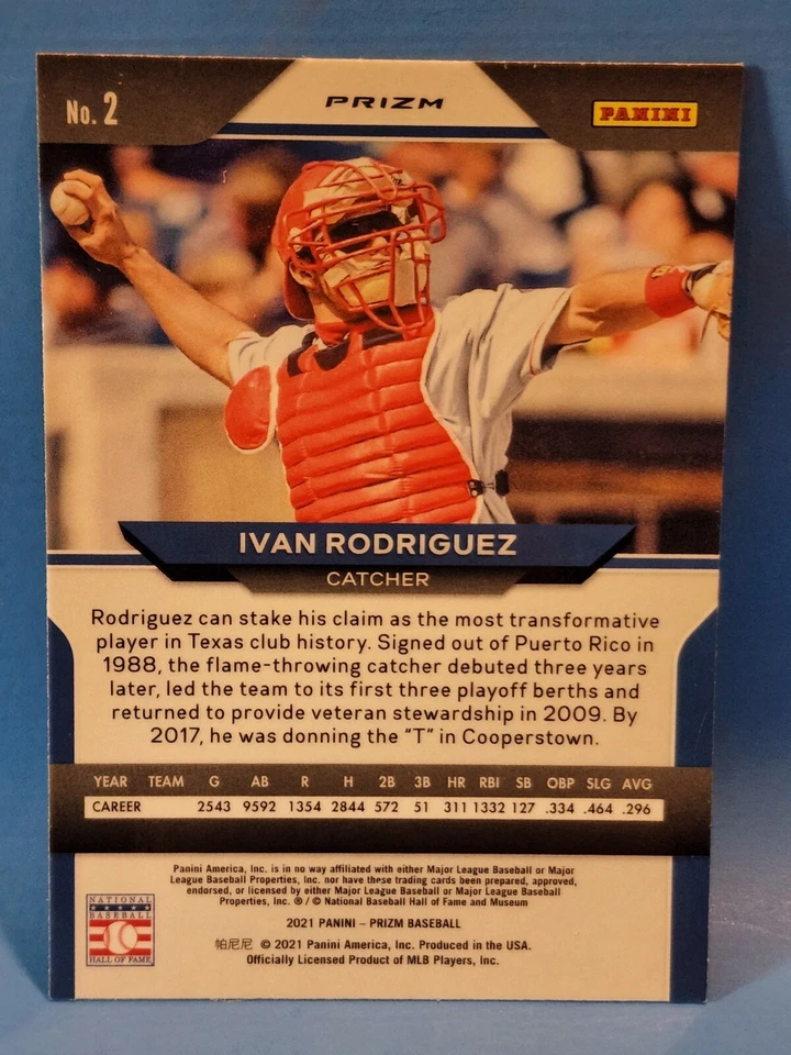 2021 Panini Prizm - Green Prizm #2 Ivan Rodriguez (Texas Rangers) - Image 2 of 2