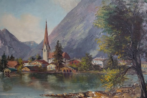 Ölbild auf Pressspanplatte, signiert, G. Krisstoff, Landschaftsbild, Holzrahmen - Bild 10 von 12