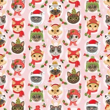 Feline Drive Fabric COZY HOLIDAYS Cats in Hats Pink - Fat Quarter 18"x22" FQ