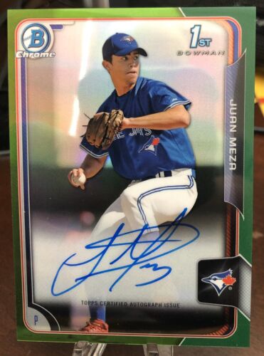 JUAN MEZA 2015 BOWMAN CHROME PROSPECTS GREEN REFRACTOR AUTO CARD /99 - Picture 1 of 2