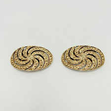 Vintage Set Of 2 Signed MUSI Gold Tone Oval Textured Swirl Dot Shoe Clips